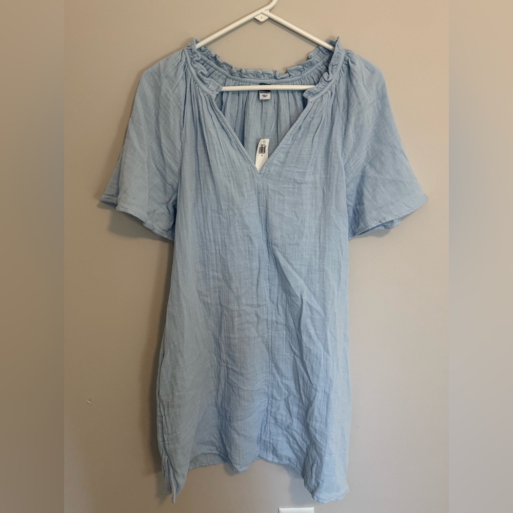 NWT Old Navy Women’s Baby Blue 100% Cotton Gauze Dress Mini Size M Beach Coastal